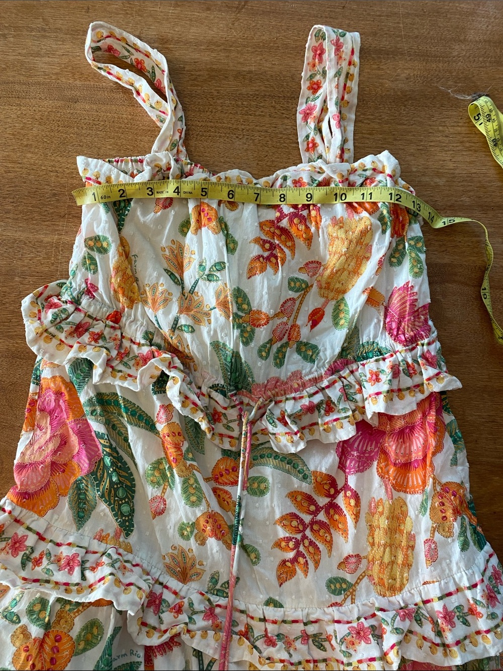 FARM Rio Macaw Bloom Tiered Maxi Dress - White with Pink & Yellow Bloom Sz S - Picture 9 of 12